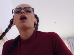 Smoking hot chick with beautiful braids Andreina DeLuxe riding classmate's big cock