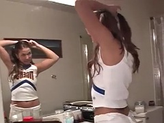 POV photo shoot of sexy cheerleader in panties