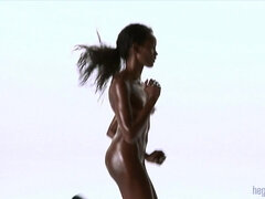 Fitness With Naked Ebony Babe - hot solo video