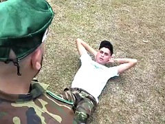 MilitaryDick - Weak cadet failed medical examination and was punished by a muscular sergeant right in the field
