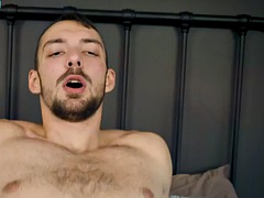 Athletic stepbrother cums on the bottom of the asshole while at home alone