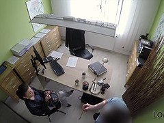 엉덩이, 흑갈색 머리, 핸드잡, 자위, 돈, 사무실, 보지, 젖가슴