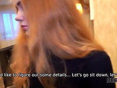 Debt4k. red-haired waitress delays debt and nail is the price for it