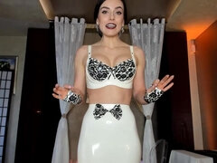 Horny Lady in White Latex Dress Tease you cock