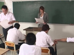 Asian teacher is going on her knees for a blowjob