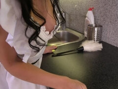 French Maid Deepthroats in Kitchen