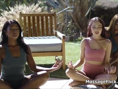Scissoring outdoors with meditation instructor