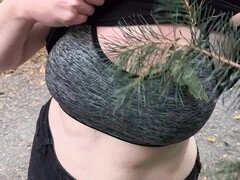 Penalty walk in the woods - teasing with her bra and panties
