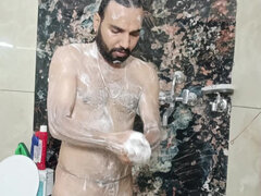 화장실, 머리카락이 많은, 집에서 만든, 인도인, 수음, 나이든, 혼자, 웹캠