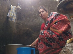 Desi Indian Bihari Wife Having Bath and Saree Remove Boob Show in Birth Room