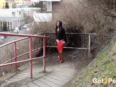 Blonde and brunette get wet and wild in public with kinky peeing & got2pee compilation