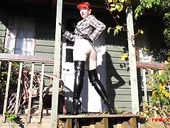Mature red haired red plays with her twat