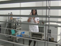 Cigarette smoking doctor Madison Parker strips and teases