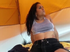 Rained-Out Campers Film Sex Tape - outdoor hiking with naughty brunette Abby Lee Brazil