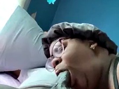 Aunt caught me jerking off and came to my room to suck my big black cock