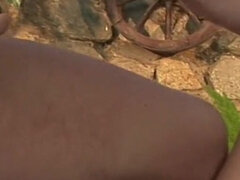 Outdoor anal bench fucking