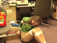 hogtied and gagged in her own office