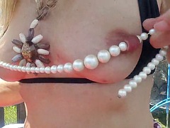 Nippleringlover horny milf bouncing boobs spread pierced pussy pearl through extremely stretched pierced nipples