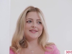 Teen Blonde Stepdaughter Masturbates Watching Stepmom with Big Black Cock