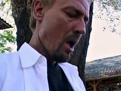 Granny gets fucked in the back yard