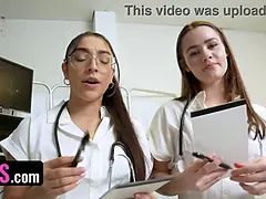 3 hot medics take turns juggling up and down on lucky patient's dick