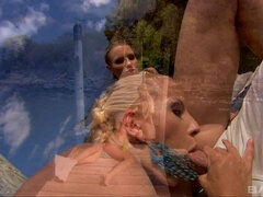 Anális szex, Szőke, Ondó fröcskölés, Arcra élvezés, Szabadban, Hármas