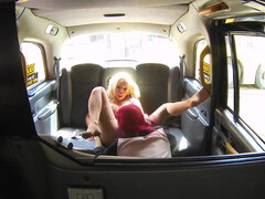 Busty blonde Barbie Sins indulges in some dildo fucking in the backseat