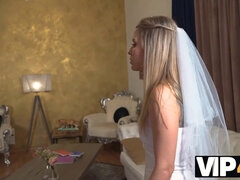 Watch blonde bride with stockings get fucked hard by lucky czech guy during wedding