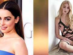 Emilia Clarke and Sophie Turner wank Off to the beat contest