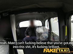 Jasmine Jae & Victoria Summers share a hard cock in a fake taxi cab ride