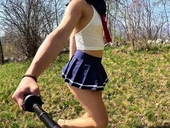Røv, Kjole, Blottere, Hd, Italiener, Udendørs, Skolepige, Uniform