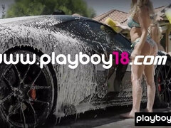 Asiatisch, Bikini, Vollbusig, Auto, Im freien, Dürr, Erotischer film, Titten